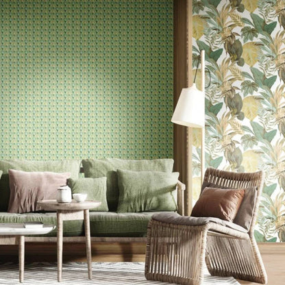 Wallpaper Big Leaves Green and Beige - OLBRIT