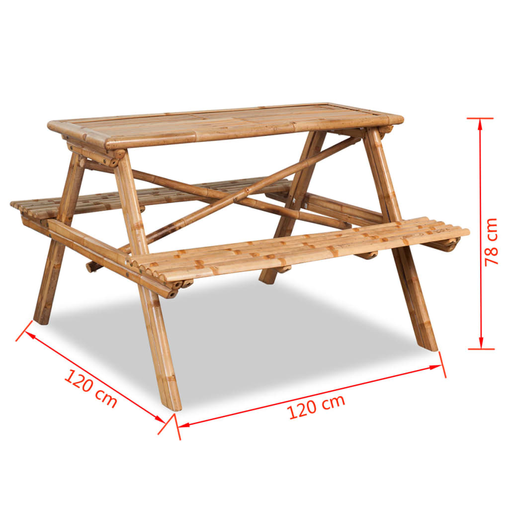 Bamboo Picnic Table 120x120x78 cm - OLBRIT