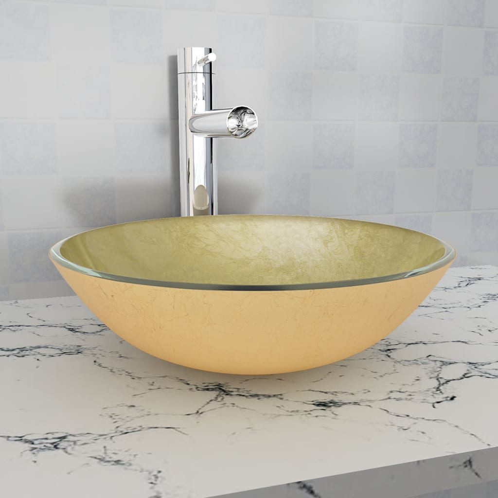 Basin Tempered Glass 42 cm Gold - OLBRIT
