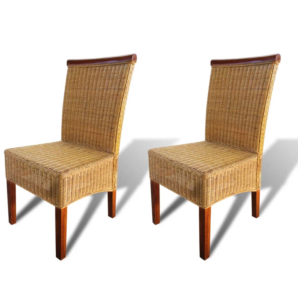 vidaXL Dining Chairs 2 pcs Brown Natural Rattan - OLBRIT