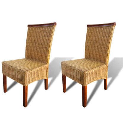 vidaXL Dining Chairs 2 pcs Brown Natural Rattan - OLBRIT