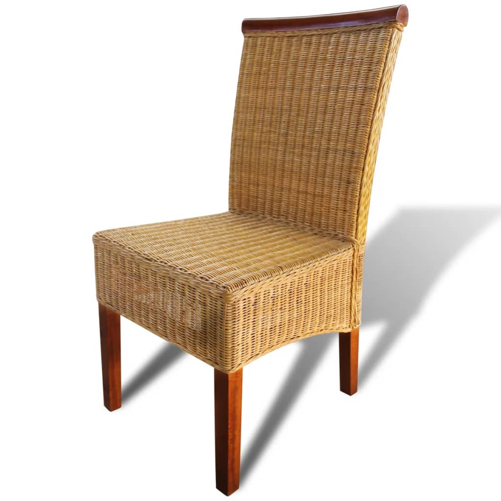 vidaXL Dining Chairs 2 pcs Brown Natural Rattan - OLBRIT