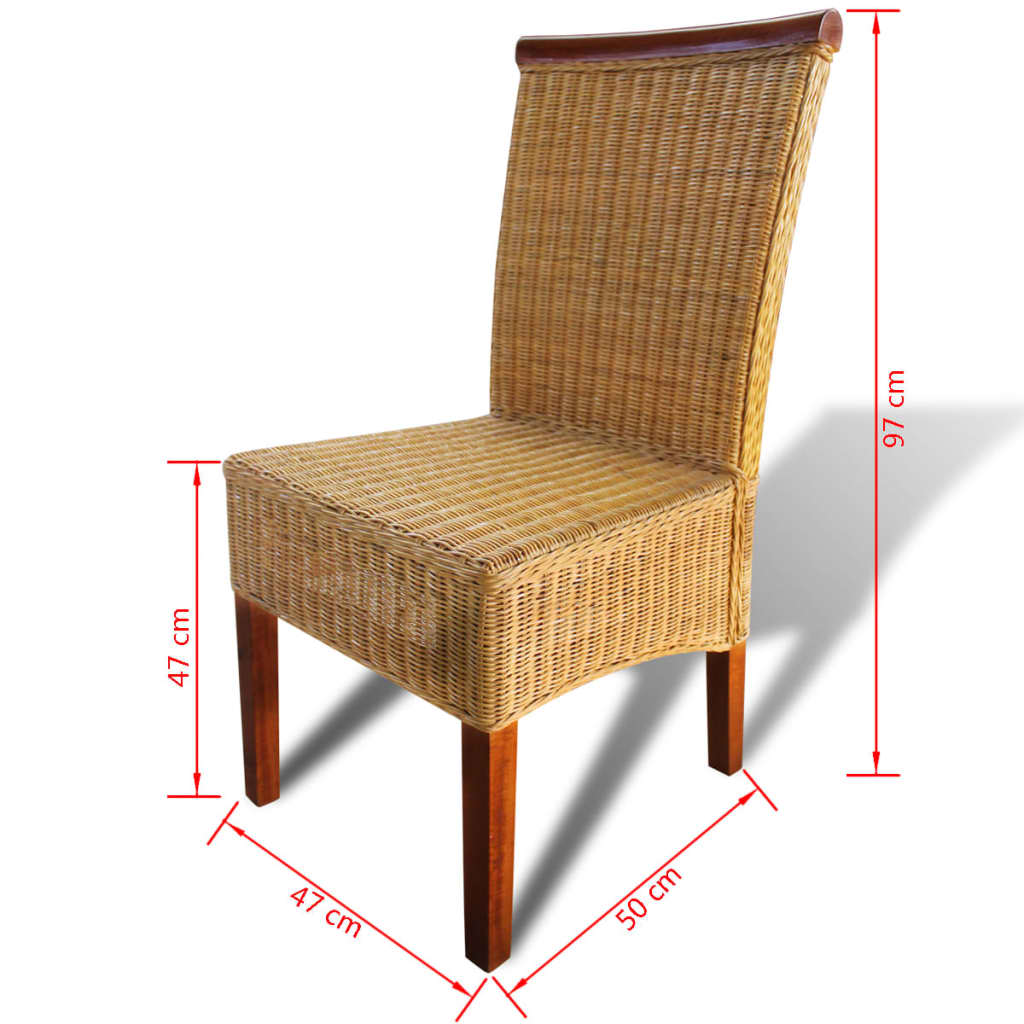 vidaXL Dining Chairs 2 pcs Brown Natural Rattan - OLBRIT