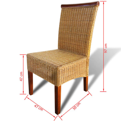 vidaXL Dining Chairs 2 pcs Brown Natural Rattan - OLBRIT