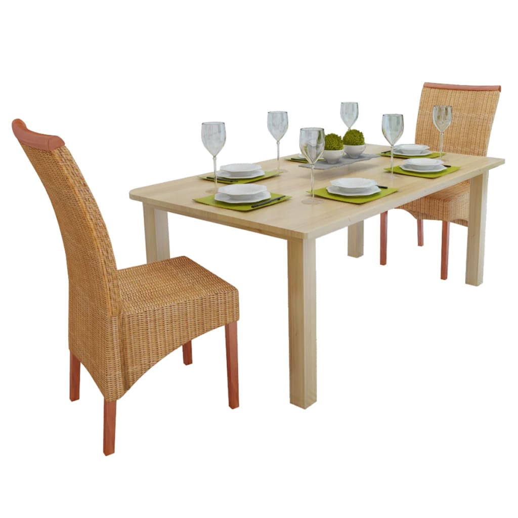 vidaXL Dining Chairs 2 pcs Brown Natural Rattan - OLBRIT