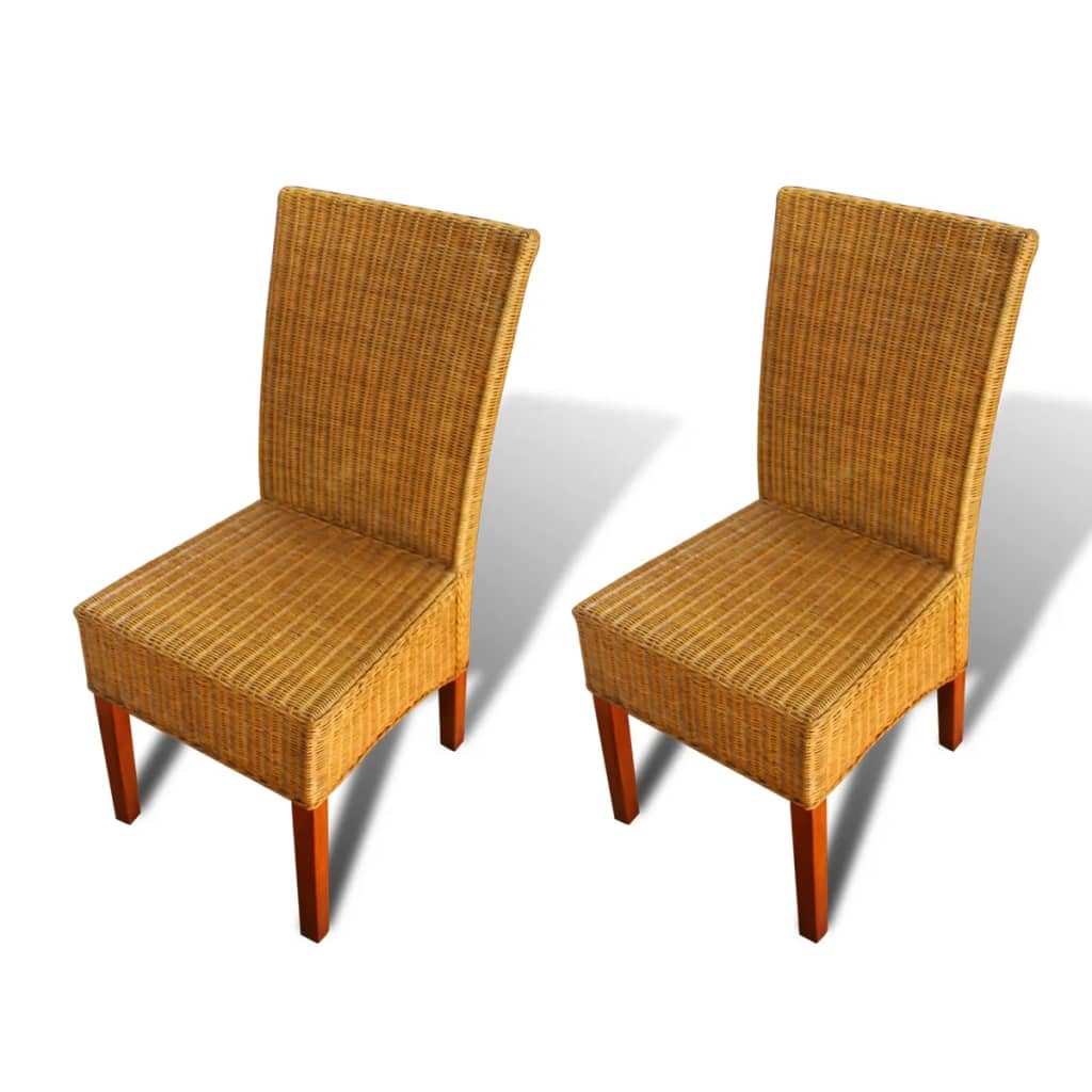 Dining Chairs 2 pcs Brown Natural Rattan - OLBRIT