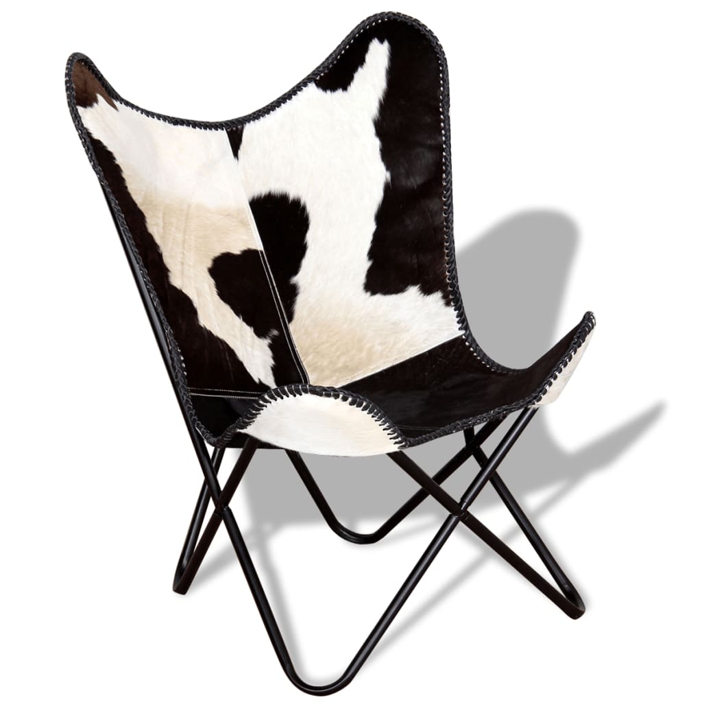 Butterfly Chair Black and White Real Cowhide Leather - OLBRIT