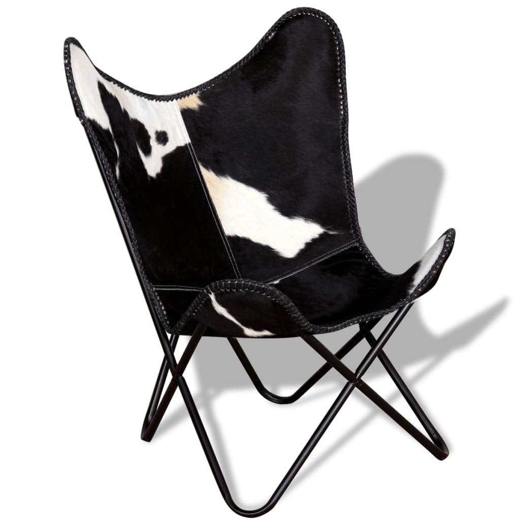 Butterfly Chair Black and White Real Cowhide Leather - OLBRIT