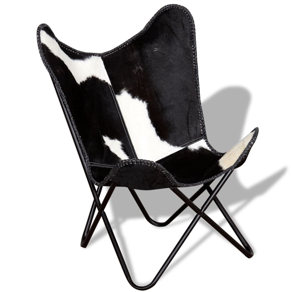 Butterfly Chair Black and White Real Cowhide Leather - OLBRIT
