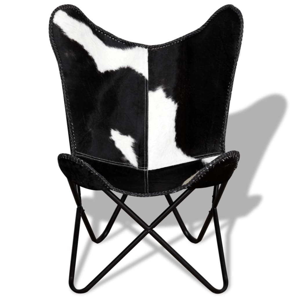 Butterfly Chair Black and White Real Cowhide Leather - OLBRIT