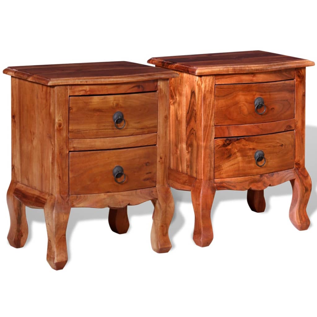 Nightstands with Drawers 2 pcs Solid Acacia Wood - OLBRIT