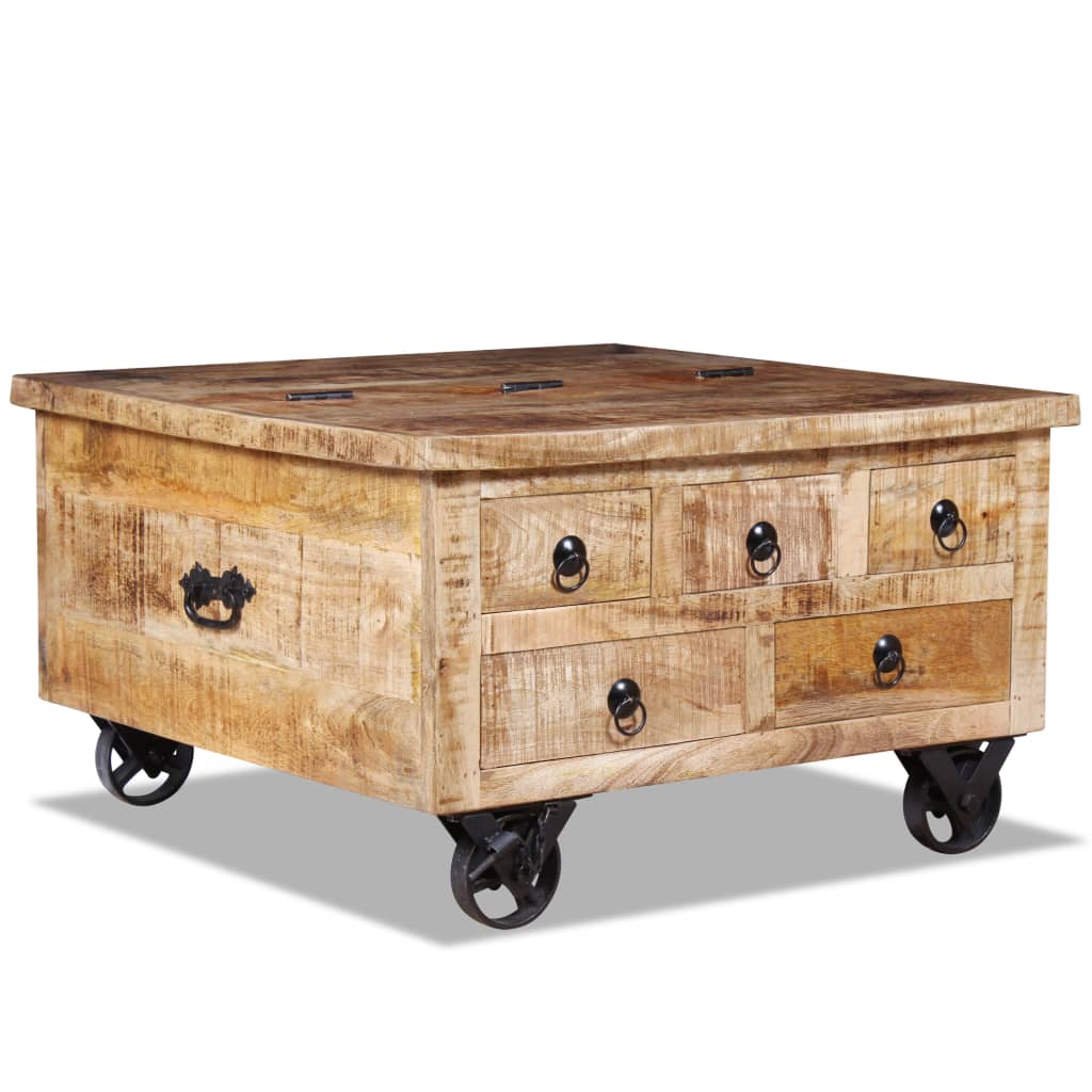 Coffee Table Rough Mango Wood 70x70x40 cm - OLBRIT