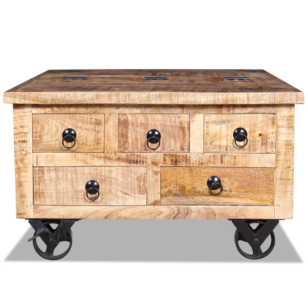 Coffee Table Rough Mango Wood 70x70x40 cm - OLBRIT
