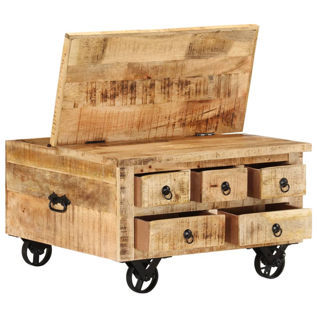 Coffee Table Rough Mango Wood 70x70x40 cm - OLBRIT