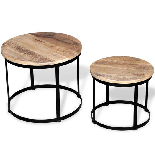 Two Piece Coffee Table Set Rough Mango Wood Round 40 cm/50 cm - OLBRIT