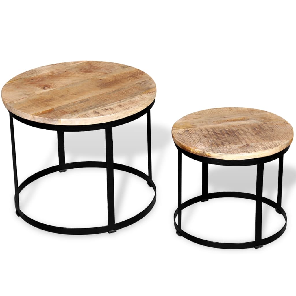 Two Piece Coffee Table Set Rough Mango Wood Round 40 cm/50 cm - OLBRIT