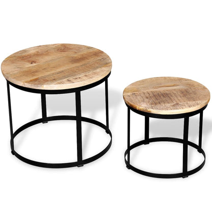Two Piece Coffee Table Set Rough Mango Wood Round 40 cm/50 cm - OLBRIT