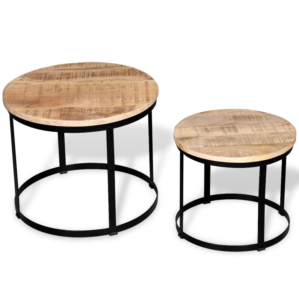 Two Piece Coffee Table Set Rough Mango Wood Round 40 cm/50 cm - OLBRIT