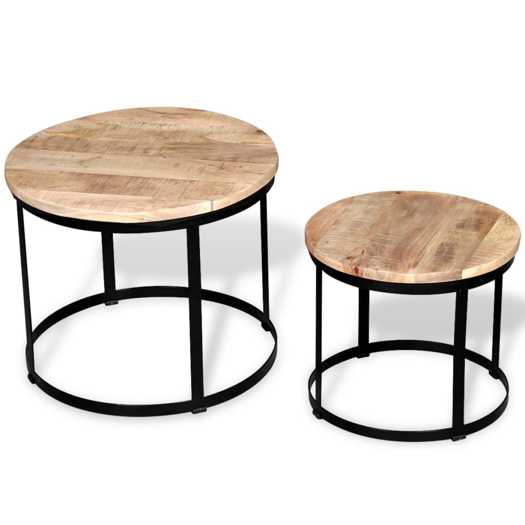 Two Piece Coffee Table Set Rough Mango Wood Round 40 cm/50 cm - OLBRIT