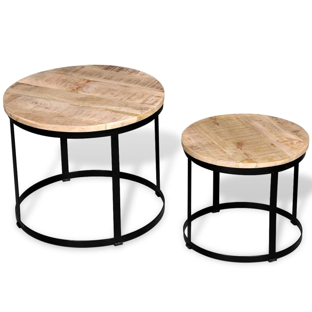 Two Piece Coffee Table Set Rough Mango Wood Round 40 cm/50 cm - OLBRIT