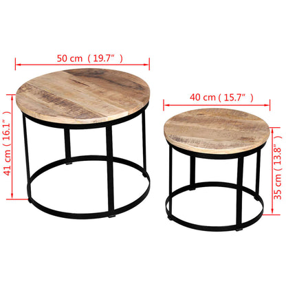 Two Piece Coffee Table Set Rough Mango Wood Round 40 cm/50 cm - OLBRIT