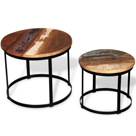 Two Piece Coffee Table Set Solid Reclaimed Wood Round 40cm/50cm - OLBRIT