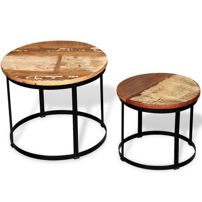 Two Piece Coffee Table Set Solid Reclaimed Wood Round 40cm/50cm - OLBRIT