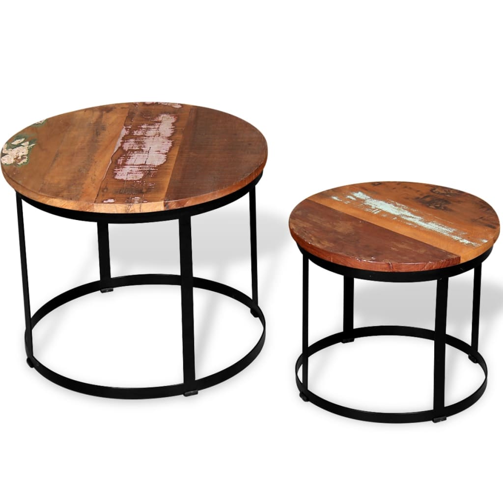 Two Piece Coffee Table Set Solid Reclaimed Wood Round 40cm/50cm - OLBRIT