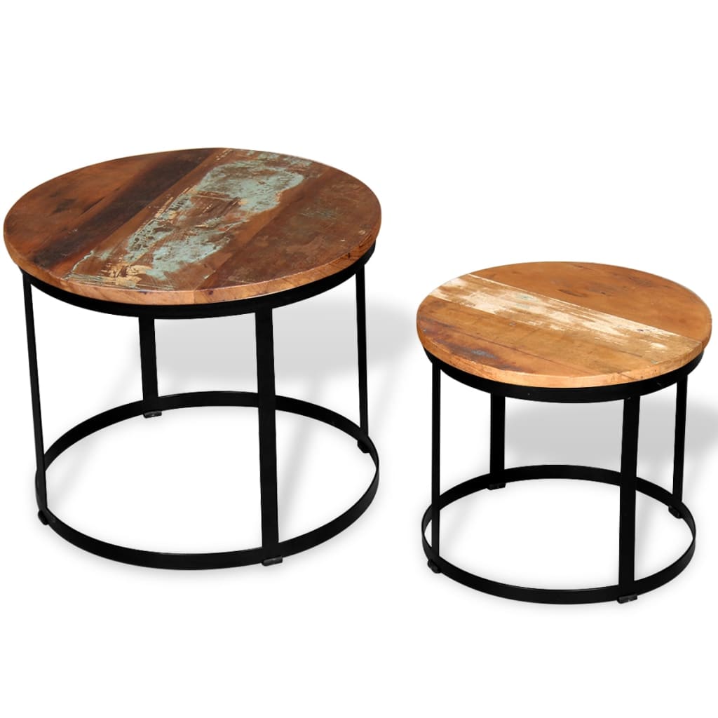 Two Piece Coffee Table Set Solid Reclaimed Wood Round 40cm/50cm - OLBRIT