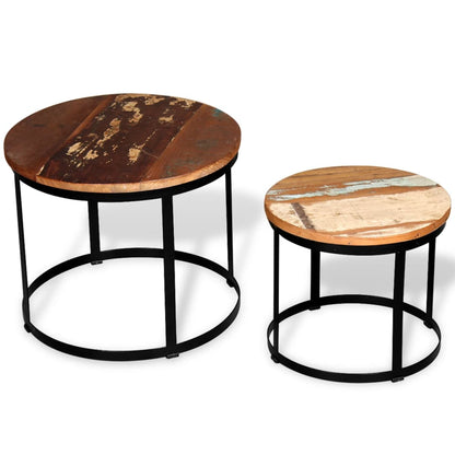 Two Piece Coffee Table Set Solid Reclaimed Wood Round 40cm/50cm - OLBRIT