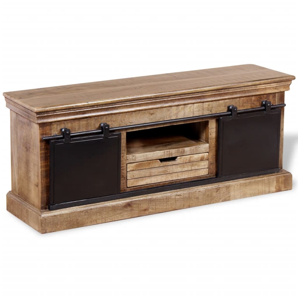 TV Cabinet with 2 Sliding Doors Solid Mango Wood 110x30x45 cm - OLBRIT