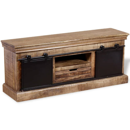 TV Cabinet with 2 Sliding Doors Solid Mango Wood 110x30x45 cm - OLBRIT