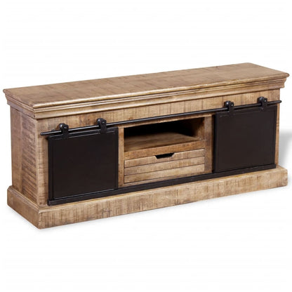 TV Cabinet with 2 Sliding Doors Solid Mango Wood 110x30x45 cm - OLBRIT