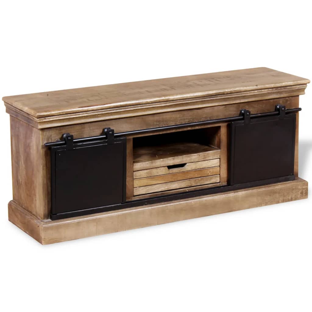 TV Cabinet with 2 Sliding Doors Solid Mango Wood 110x30x45 cm - OLBRIT