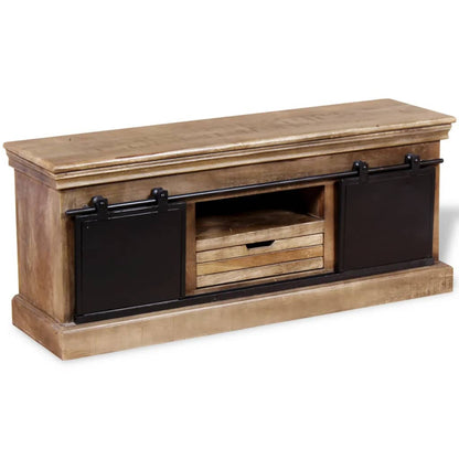 TV Cabinet with 2 Sliding Doors Solid Mango Wood 110x30x45 cm - OLBRIT