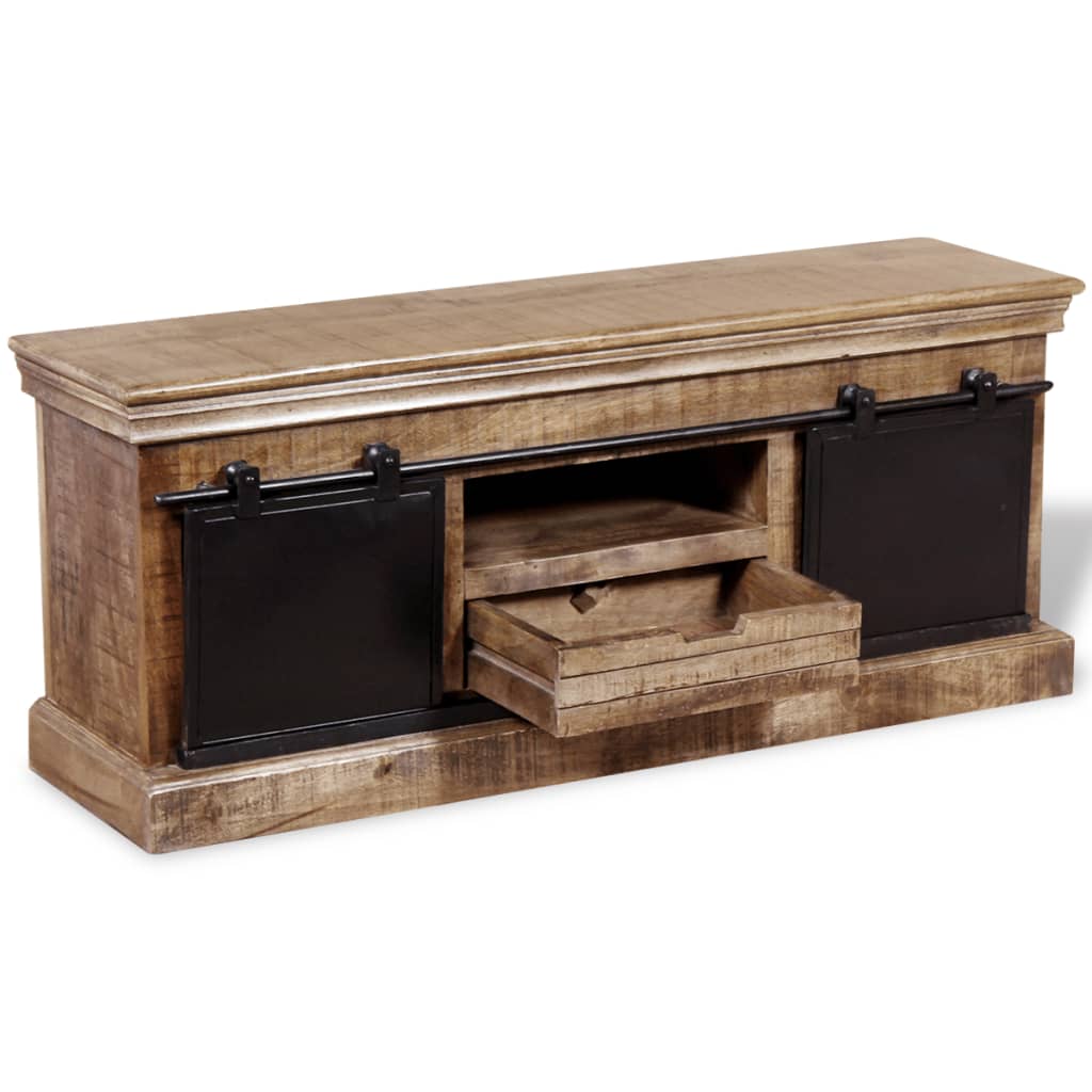 TV Cabinet with 2 Sliding Doors Solid Mango Wood 110x30x45 cm - OLBRIT