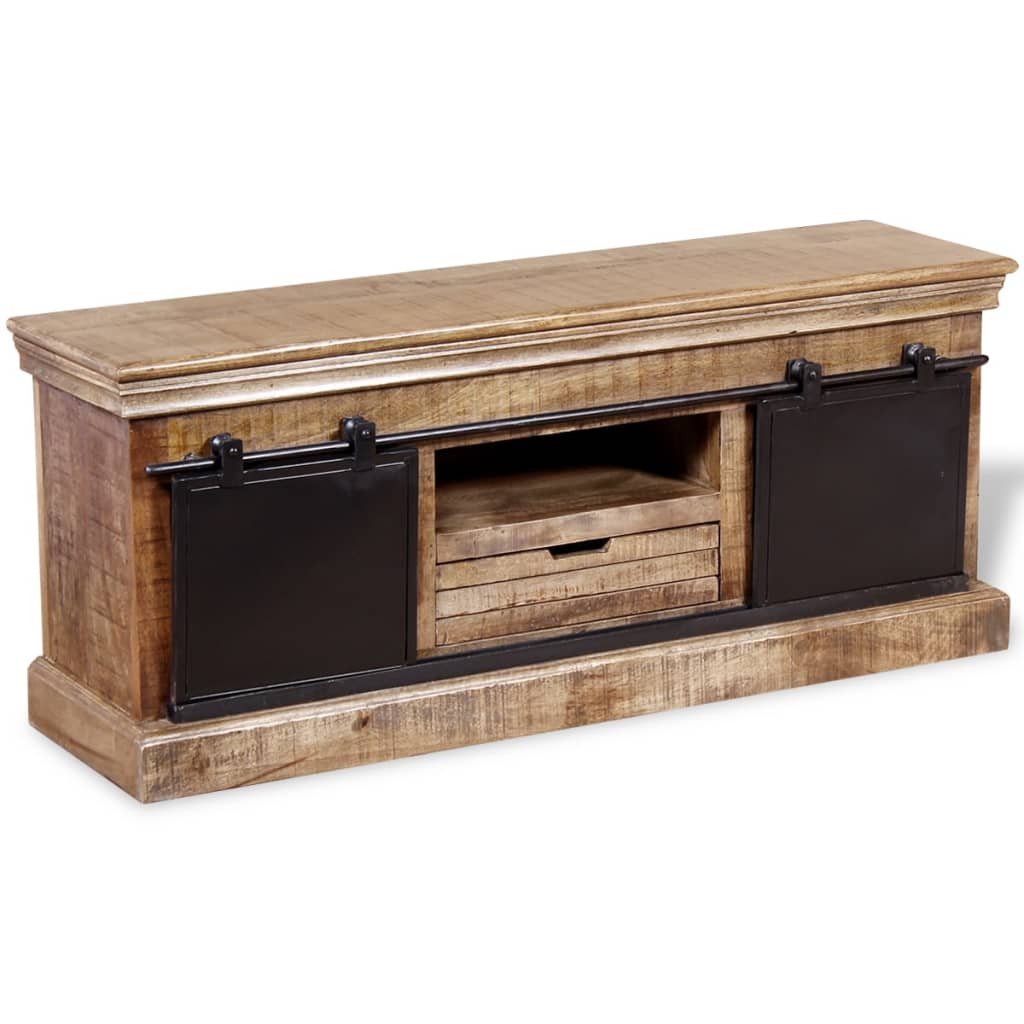 TV Cabinet with 2 Sliding Doors Solid Mango Wood 110x30x45 cm - OLBRIT
