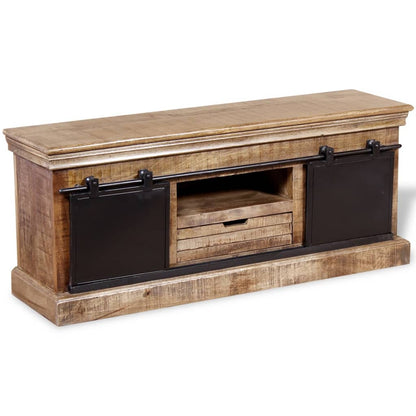 TV Cabinet with 2 Sliding Doors Solid Mango Wood 110x30x45 cm - OLBRIT