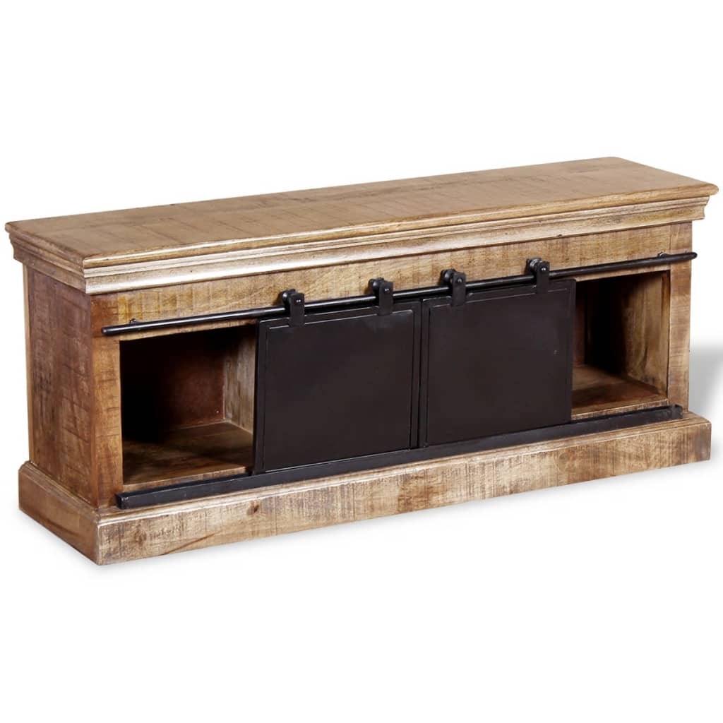 TV Cabinet with 2 Sliding Doors Solid Mango Wood 110x30x45 cm - OLBRIT