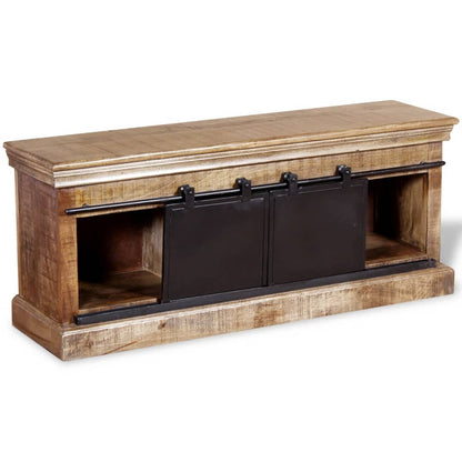 TV Cabinet with 2 Sliding Doors Solid Mango Wood 110x30x45 cm - OLBRIT