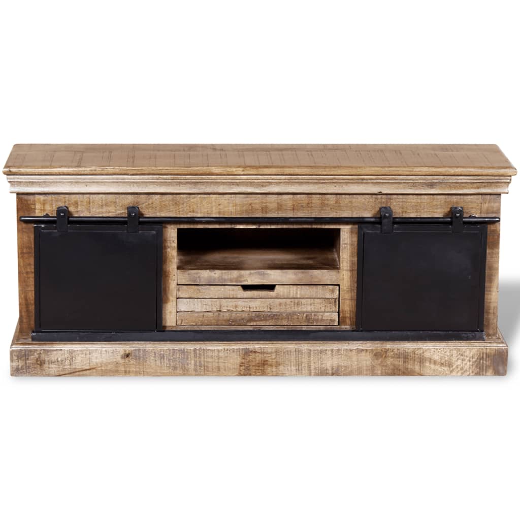 TV Cabinet with 2 Sliding Doors Solid Mango Wood 110x30x45 cm - OLBRIT