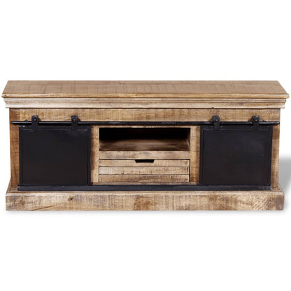 TV Cabinet with 2 Sliding Doors Solid Mango Wood 110x30x45 cm - OLBRIT
