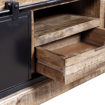 TV Cabinet with 2 Sliding Doors Solid Mango Wood 110x30x45 cm - OLBRIT
