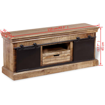 TV Cabinet with 2 Sliding Doors Solid Mango Wood 110x30x45 cm - OLBRIT