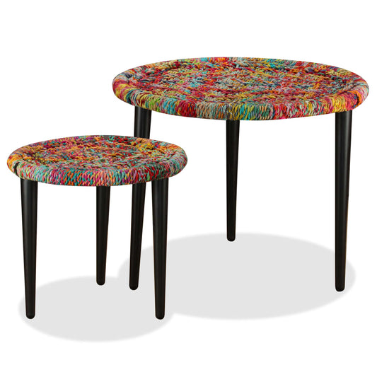Coffee Table Set 2 Pieces Chindi Weave Details Multicolour - OLBRIT