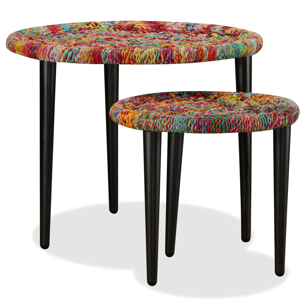 Coffee Table Set 2 Pieces Chindi Weave Details Multicolour - OLBRIT