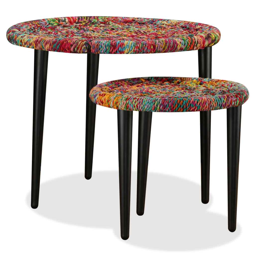 Coffee Table Set 2 Pieces Chindi Weave Details Multicolour - OLBRIT