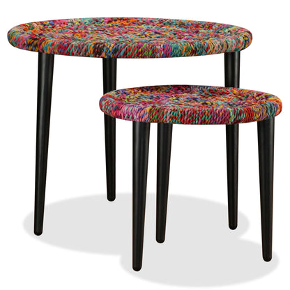 Coffee Table Set 2 Pieces Chindi Weave Details Multicolour - OLBRIT