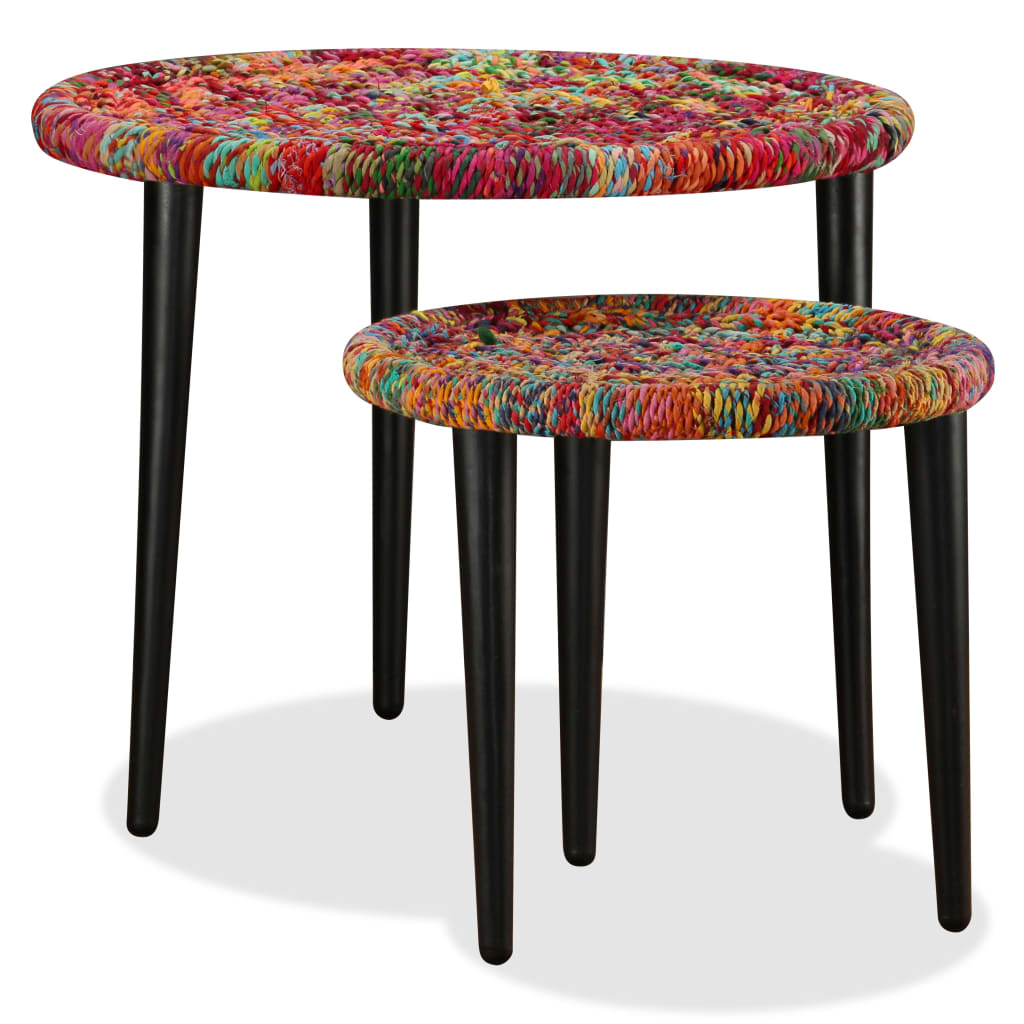 Coffee Table Set 2 Pieces Chindi Weave Details Multicolour - OLBRIT