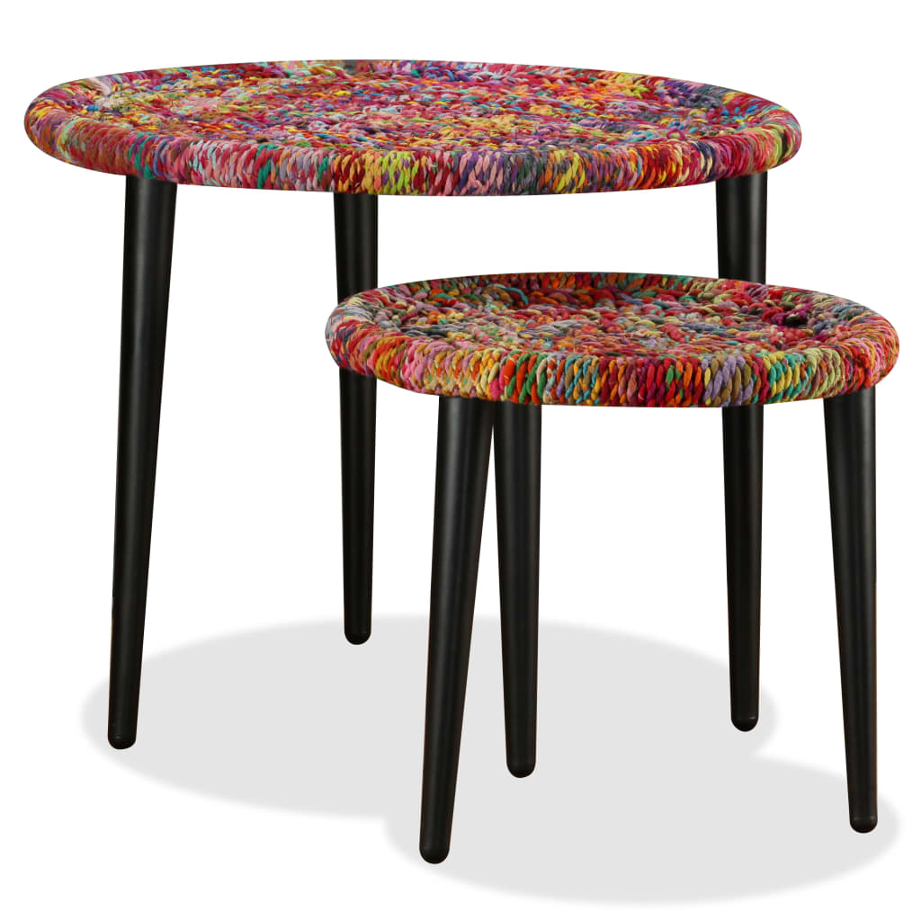 Coffee Table Set 2 Pieces Chindi Weave Details Multicolour - OLBRIT